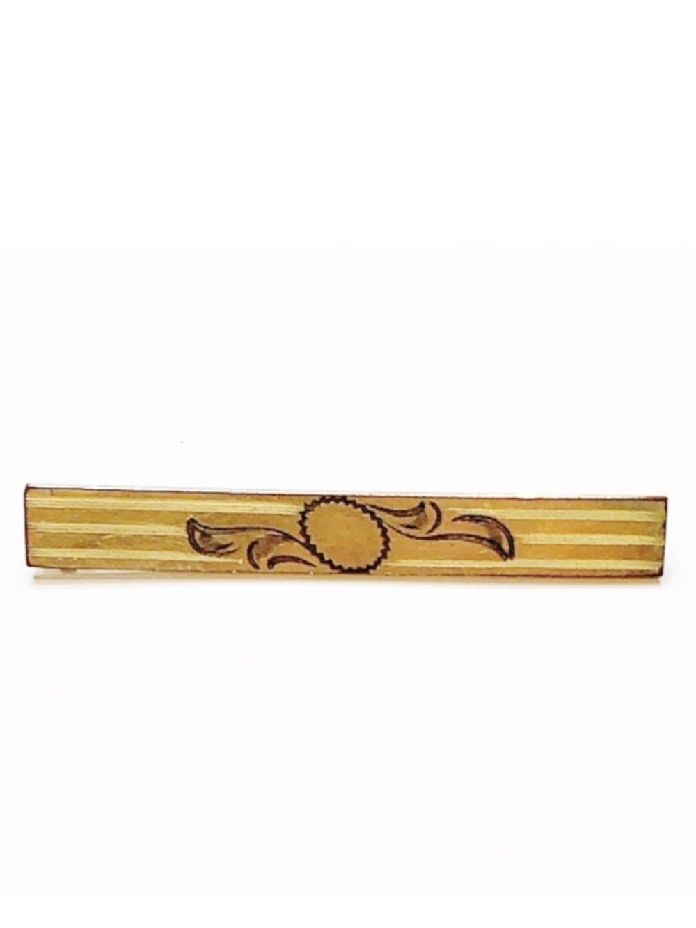 Vintage gold floral etched 1.5” bar brooch tie pin